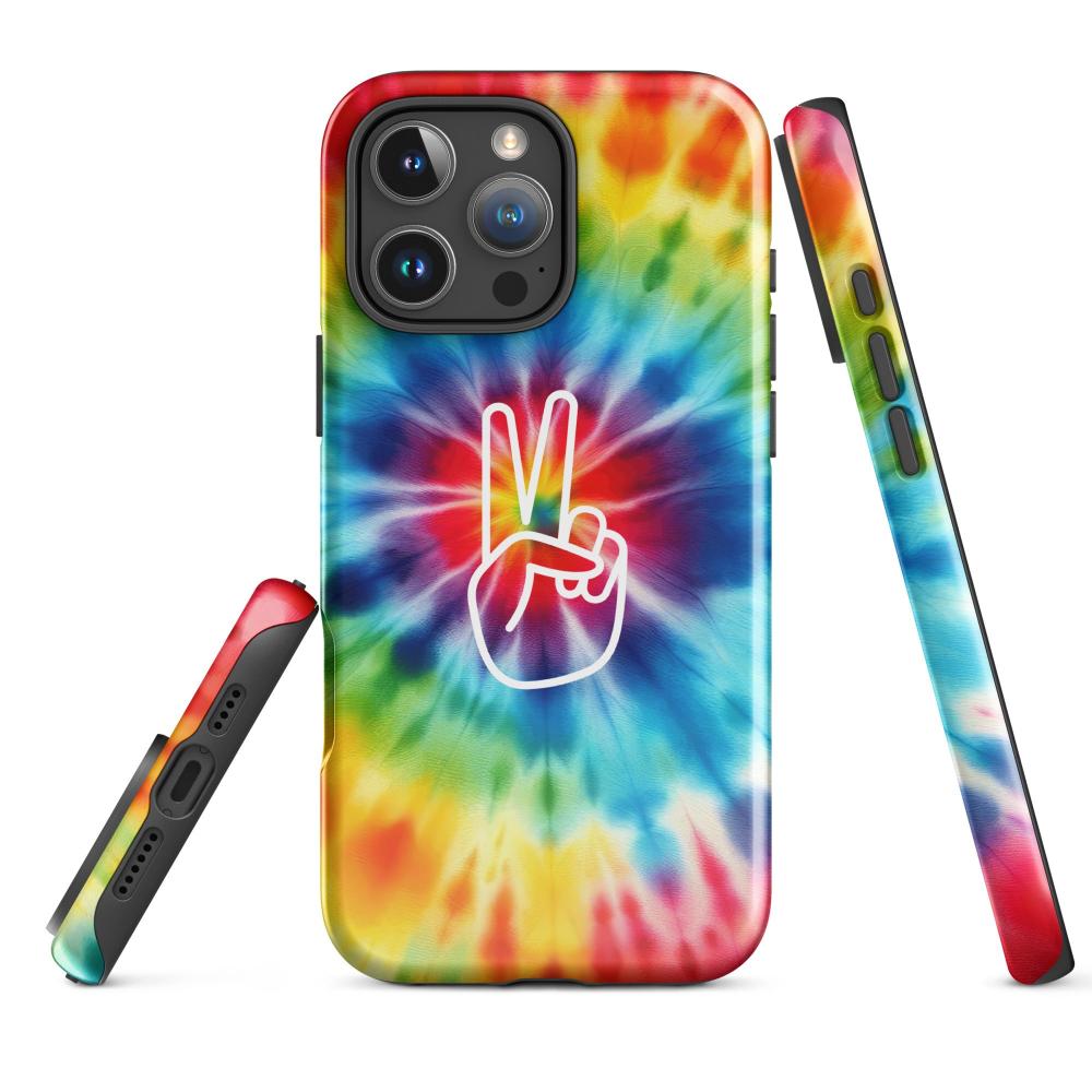 Tie Dye Peace Sign iPhone 16 Pro Max Tough Case - Glossy Finish - https://ascensionemporium.net